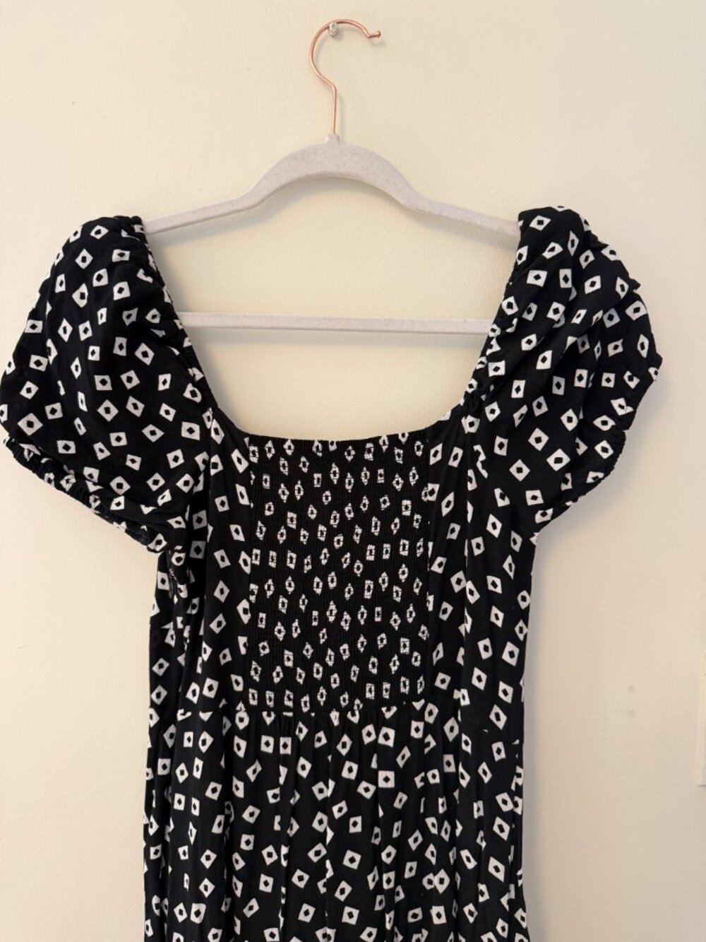 & OTHER STORIES Geometric Print Puff Sleeve Midi Dress In Black & White - Size 8 - Picture 4 of 12